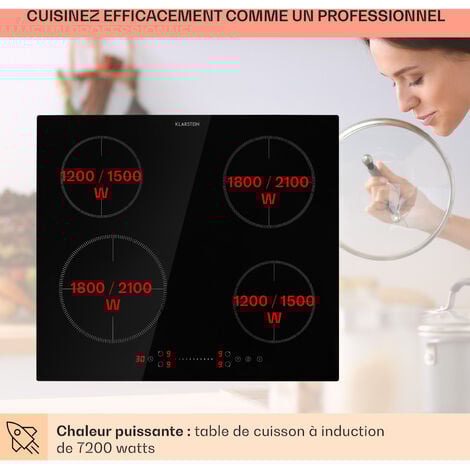 Klarstein Plaque Induction Encastrable de 7200W, Table de Cuisson Induction, Plaque Induction 4 Feux, Plaque de Cuisson Induction avec Contrôle Tactile, Tables de Cuisson Electrique 4 Foyers, Plaques