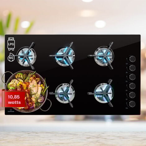 Klarstein Plaque de Cuisson Gaz 6 Feux, Table de Cuisson à Gaz à 6 Brûleurs, Plaque Gaz de 10.85kW, Piano Cuisine Gaz en Acier Inoxydable, Plaque de Cuisson Gaz Encastrable, Plaque a Gaz Cuisine Inox