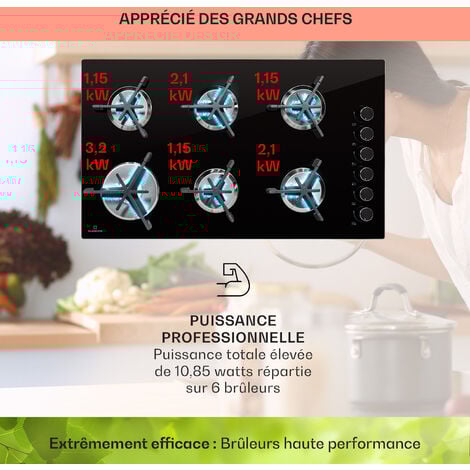 Klarstein Plaque de Cuisson Gaz 6 Feux, Table de Cuisson à Gaz à 6 Brûleurs, Plaque Gaz de 10.85kW, Piano Cuisine Gaz en Acier Inoxydable, Plaque de Cuisson Gaz Encastrable, Plaque a Gaz Cuisine Inox