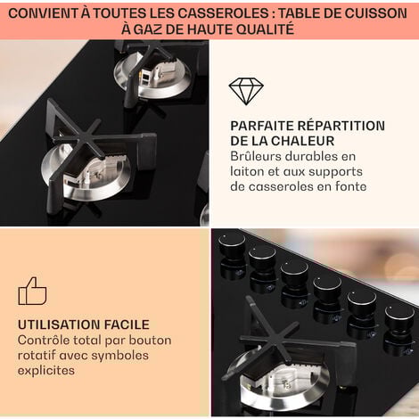Klarstein Plaque de Cuisson Gaz 6 Feux, Table de Cuisson à Gaz à 6 Brûleurs, Plaque Gaz de 10.85kW, Piano Cuisine Gaz en Acier Inoxydable, Plaque de Cuisson Gaz Encastrable, Plaque a Gaz Cuisine Inox