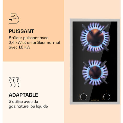 Klarstein Tables de Cuisson à Gaz, Plaque de Cuisson Gaz à 2 Brûleurs, Table de Cuisson Electrique à 2 Feux de 4200W, Cuisiniere Gaz, Gaziniere Gaz avec Brûleurs en Acier Inoxydable, Cuisinières GPL