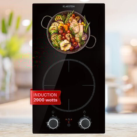 Klarstein Plaque Induction Encastrable de 2900W, Table de Cuisson Induction, Plaque Induction 2 Feux, Plaque de Cuisson Induction avec Sécurité, Tables de Cuisson Electrique 2 Foyers, Plaques