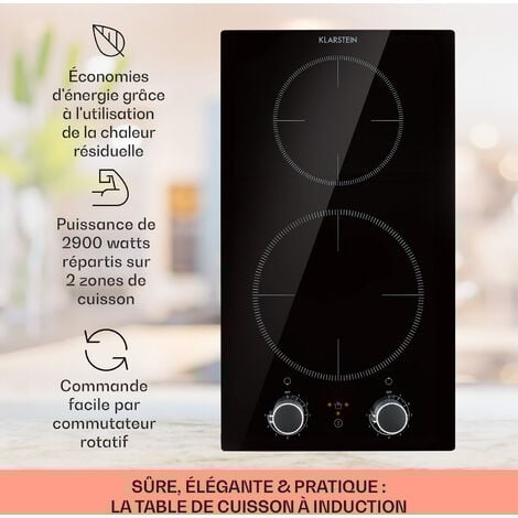 Klarstein Plaque Induction Encastrable de 2900W, Table de Cuisson Induction, Plaque Induction 2 Feux, Plaque de Cuisson Induction avec Sécurité, Tables de Cuisson Electrique 2 Foyers, Plaques