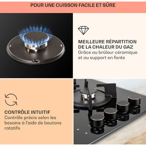Plaque de Cuisson : Plaque de cuisson mixte (gaz et électrique) 60 cm  Céramique, Noir