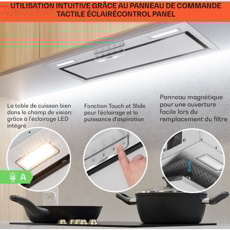 Klarstein Hotte Aspirante 60cm Hotte Aspirante Encastrable Silencieuse Hotte de Cuisine 60 cm avec Lampes LED Débit d'Air Puissant 397 m³/h Hotte avec Évacuation Commandes Tactiles Argent
