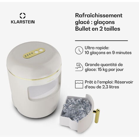 Klarstein Machine a Glacons pour la Maison, Capacité de 2L, Fabrique  Rapidement Jusqu'à 12kg de Glacons, Alarmes de Sécurité, Machine à Glaçons  de