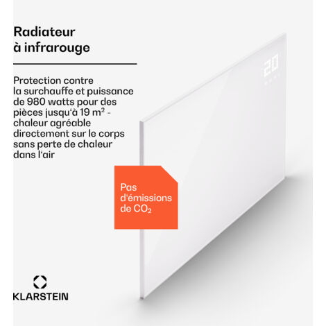 Radiateur Chauffage Infrarouge Mural Klarstein 360W - Intelligent WiFi, App, Thermostat - IP24 Pour Salle De Bain - Économique
