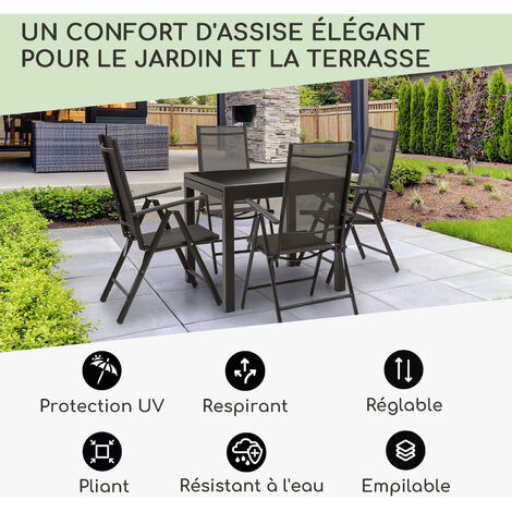 2 Chaises Pliantes De Jardin Avec Accoudoirs - Aluminium Résistant - Dossier Réglable 7 Positions - Gris Argent - LIFERUN