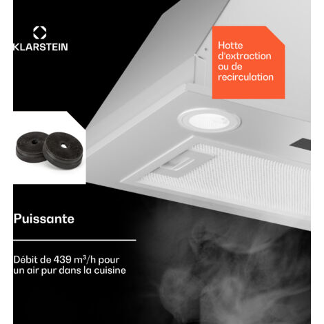 Klarstein Hotte Aspirante Encastrable 52 cm Hotte Aspirante Silencieuse Hotte de Cuisine avec Lampes LED Débit d'Air Puissant 439 m³/h Minuterie Commandes Tactiles Hotte avec Évacuation Blanc