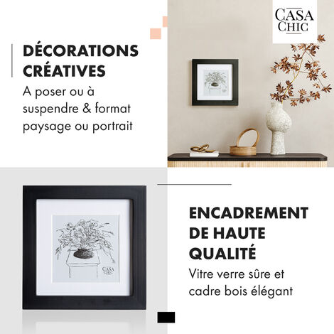 Casa Chic Cadre Photo 15x15 cm, Cadre en Bois Carré, Cadres photo Maison et Bureau, Porte Photo Mural, Cadre Decoration Murale, Affichage Vertical/Horizontal, avec Protection Verre et Passe Partout