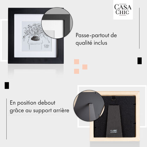 Casa Chic Cadre Photo 15x15 cm, Cadre en Bois Carré, Cadres photo Maison et Bureau, Porte Photo Mural, Cadre Decoration Murale, Affichage Vertical/Horizontal, avec Protection Verre et Passe Partout