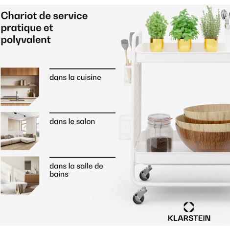 Klarstein Desserte à Roulettes, Chariot de Rangement et Service sur Roulettes, Desserte Cuisine et Bar, Petite Etagere de Rangement pour Fruits et Légumes, Dessertes Compacte, Meuble Cuisine Rangement