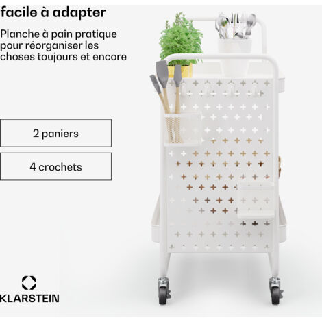 Klarstein Desserte à Roulettes, Chariot de Rangement et Service sur Roulettes, Desserte Cuisine et Bar, Petite Etagere de Rangement pour Fruits et Légumes, Dessertes Compacte, Meuble Cuisine Rangement