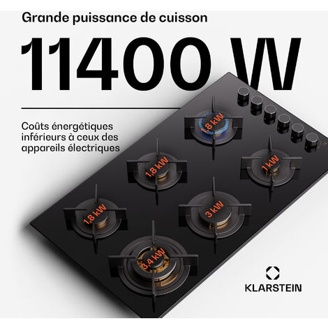 Klarstein Tables de Cuisson à Gaz, Plaque de Cuisson Gaz à 6 Brûleurs, Table de Cuisson Encastrable à 6 Feux de 12200W, Cuisiniere Gaz, Gaziniere Gaz avec Brûleurs en Acier Inoxydable, Cuisinières GPL