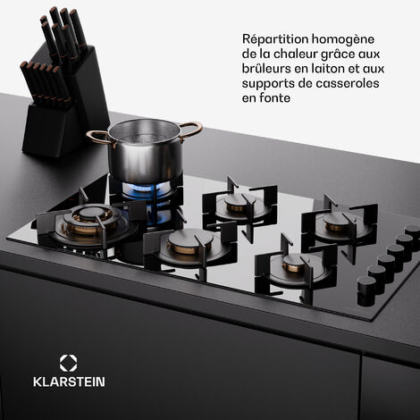 Klarstein Tables de Cuisson à Gaz, Plaque de Cuisson Gaz à 6 Brûleurs, Table de Cuisson Encastrable à 6 Feux de 12200W, Cuisiniere Gaz, Gaziniere Gaz avec Brûleurs en Acier Inoxydable, Cuisinières GPL