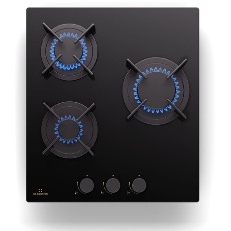 Klarstein – Plaque de cuisson gaz 3 feux encastrable 5200W – Brûleurs en fonte – Allumage instantané – Sécurité coupure de flamme – Surface vitrocéramique noire (1/5)