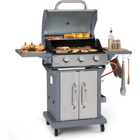 Klarstein – Barbecue à gaz 3 brûleurs 10,8 kW – Surface de cuisson 60 x 45 cm en inox – Capot avec thermomètre – Tablettes latérales pliantes en acier inoxydable (1/5)