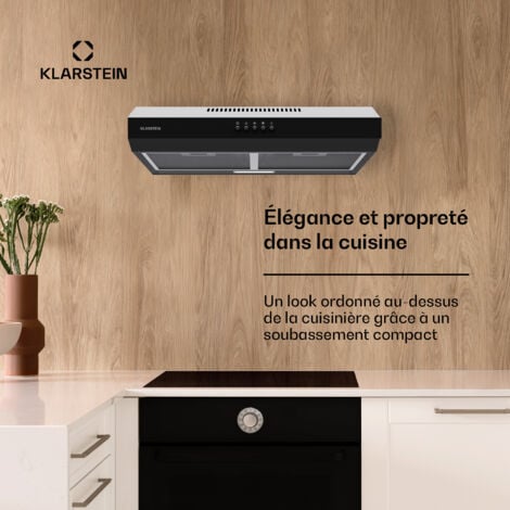 Klarstein hotte aspirante 60 cm Hotte d'extraction avec filtre en aluminium compatible lave-vaisselle évacuation d'air silencieuse débit d'air de 200 m³/h hottes murales efficaces avec LED & commandes