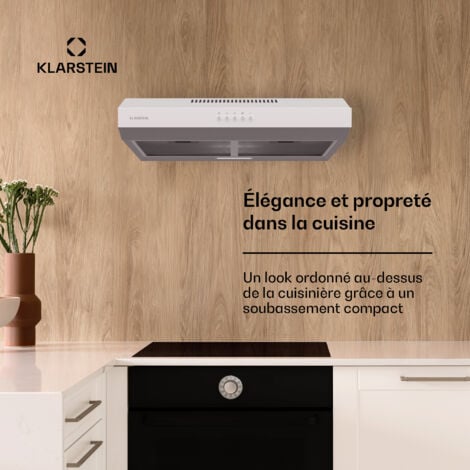 Klarstein hotte aspirante 60 cm Hotte d'extraction avec filtre en aluminium compatible lave-vaisselle évacuation d'air silencieuse débit d'air de 200 m³/h hottes murales efficaces avec LED & commandes
