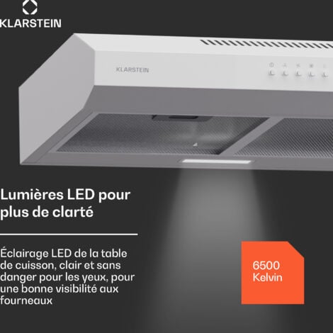 Klarstein hotte aspirante 60 cm Hotte d'extraction avec filtre en aluminium compatible lave-vaisselle évacuation d'air silencieuse débit d'air de 200 m³/h hottes murales efficaces avec LED & commandes