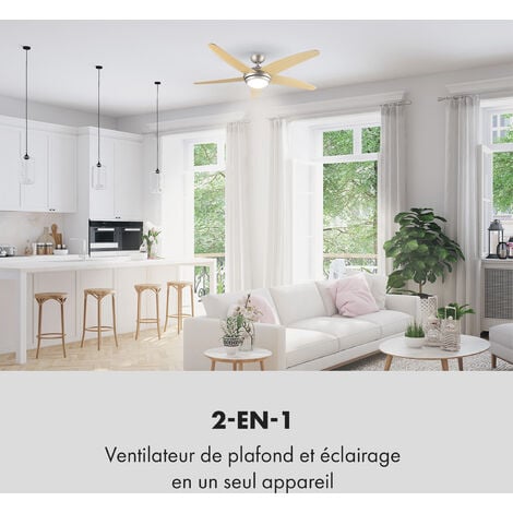 Bolero ventilateur de plafond 2-en-1 134 cm lampe 55 W pales érable télécommande