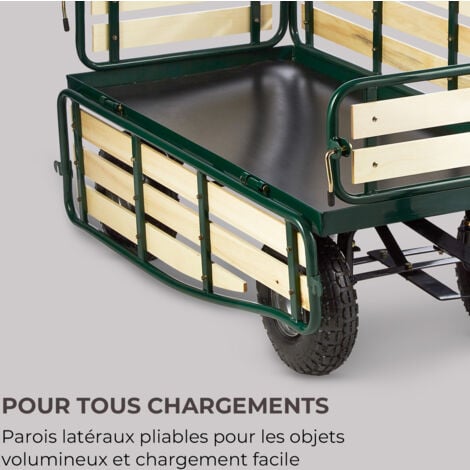 Waldbeck Ventura - Remorque de transport à main, chariot de manutention carriole pour jardin, travaux (charge max de 300 kg, panneaux latéraux rabattables) Version 2020, Vert foncé
