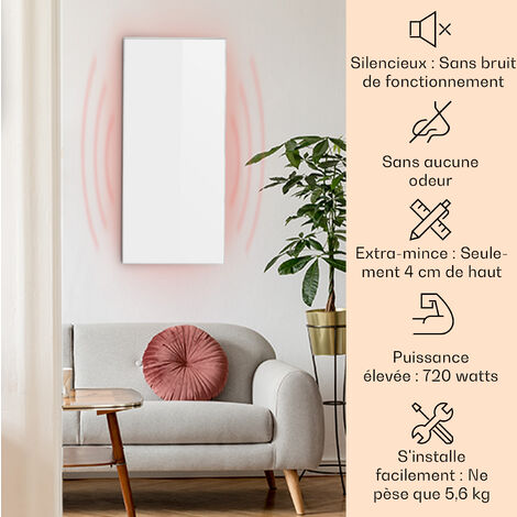 Klarstein Radiateur Infrarouge Mural, Chauffage Infrarouge 720W, Panneau Chauffant Infrarouge Puissant, Radiateur Electrique Extra Plat, Salle de Bain, Sans CO2, Faible Consommation d'Energie