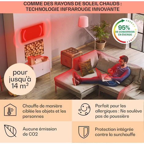 Klarstein Radiateur Infrarouge Mural, Chauffage Infrarouge 720W, Panneau Chauffant Infrarouge Puissant, Radiateur Electrique Extra Plat, Salle de Bain, Sans CO2, Faible Consommation d'Energie
