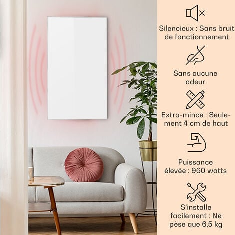Klarstein Radiateur Infrarouge Mural, Chauffage Infrarouge 960W, Panneau Chauffant Infrarouge Puissant, Radiateur Electrique Extra Plat, Salle de Bain, Sans CO2, Faible Consommation d'Energie