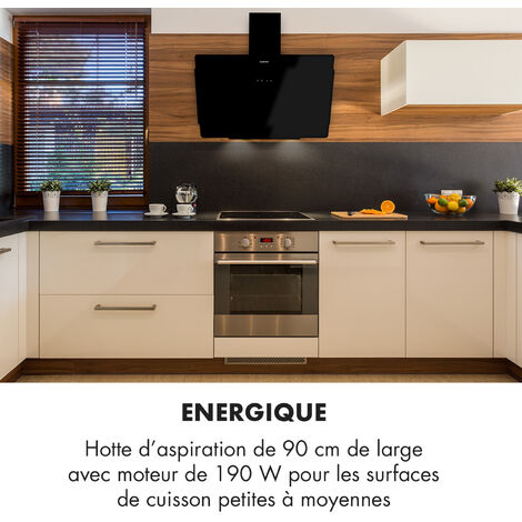 Hotte aspirante cuisine 90 cm - Klarstein - 595m³/h - hotte inclinee avec 3  vitesses - LED - hotte murale classe B - noir