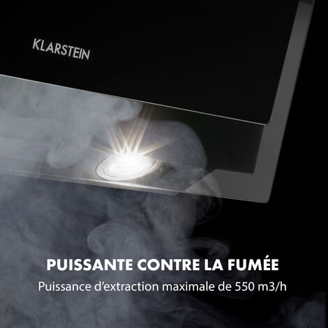 Klarstein Hotte Aspirante 60cm Hotte Aspirante Inclinée Hotte de Cuisine  Silencieuse LED 550 m³/h Noir