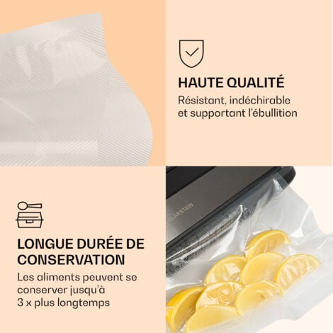 Klarstein Sacs pour Machine Sous Vide Alimentaire 28x300 cm, Rouleaux pour Appareils de Mise Sous Vide, Sans BPA, Sacs Sous Vide Sec/Humide, Compatibles Tout Appareil Machine Sous Vide Professionnel T