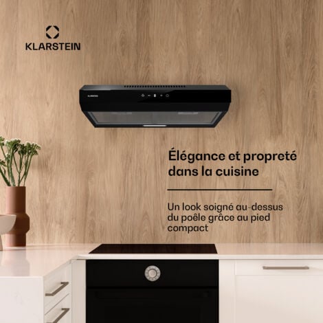 Klarstein Hotte Aspirante 60 cm Hotte Aspirante Silencieuse Hotte de Cuisine 60cm avec Lampes LED Débit d'Air Puissant de 175 m³/h Hotte avec Évacuation Filtre à Graisse en Aluminium Noir