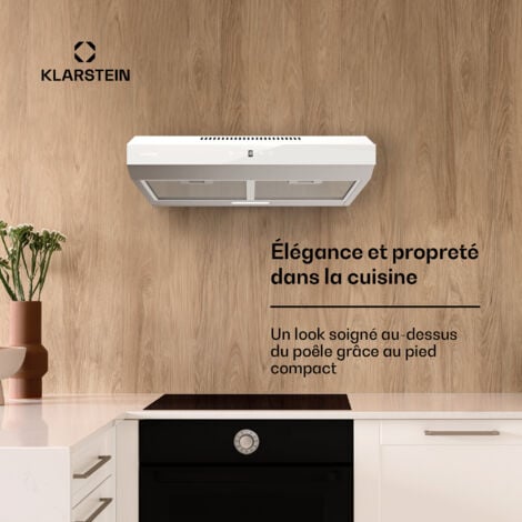 Klarstein Hotte Aspirante 60 cm Hotte Aspirante Silencieuse Hotte de Cuisine 60cm avec Lampes LED Débit d'Air Puissant de 175 m³/h Hotte avec Évacuation Filtre à Graisse en Aluminium Blanc