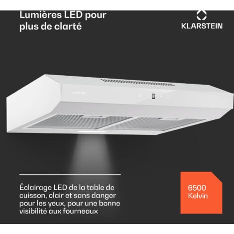 Klarstein Hotte Aspirante 60 cm Hotte Aspirante Silencieuse Hotte de Cuisine 60cm avec Lampes LED Débit d'Air Puissant de 175 m³/h Hotte avec Évacuation Filtre à Graisse en Aluminium Blanc