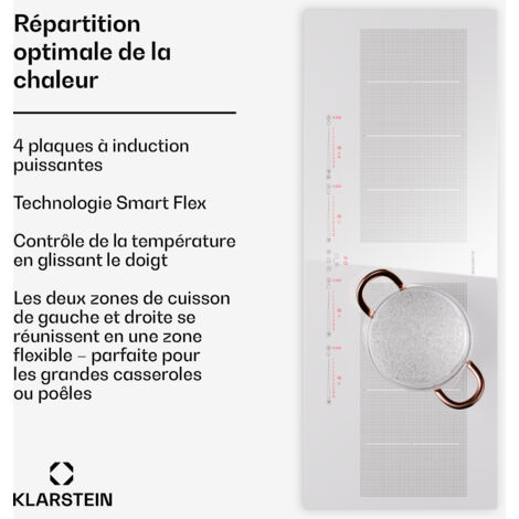 Plaque Induction 4 Feux Klarstein - 7200W - Zone Flex Combinable - Nettoyage Facile - Fonction Cuisson Lente - Noir