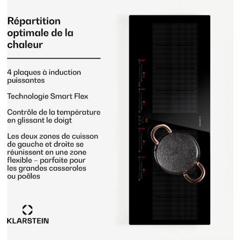 Klarstein Plaque Induction en Céramique de 7200W, Plaque de Cuisson Electrique à Induction, Plaque Induction 4 Feux, Tables de Cuisson, Plaques chauffantes Flex Zone, Rechaud Electrique Cuisine