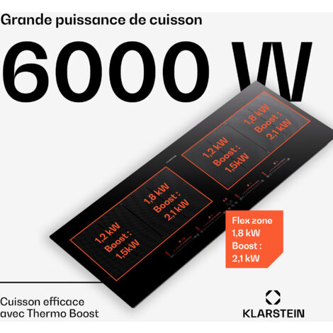 Klarstein Plaque Induction en Céramique de 7200W, Plaque de Cuisson Electrique à Induction, Plaque Induction 4 Feux, Tables de Cuisson, Plaques chauffantes Flex Zone, Rechaud Electrique Cuisine