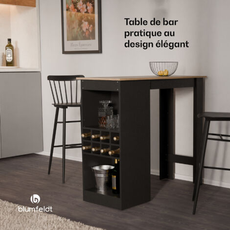 Table Bar WOLTU 105x94x68cm - Avec Rangement, Porte-verres Et étagères, Blanc Et Chêne Clair
