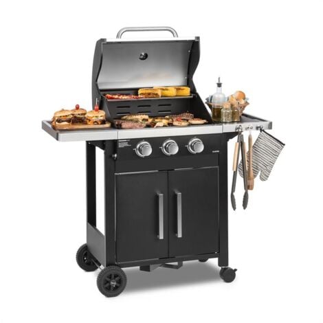 Klarstein Tomahawk 3.0 T Barbecue à gaz 3 brûleurs 3,2 kW Pack Barbecue Gaz 2 Brûleurs Grill, Ustentiles, Brochettes