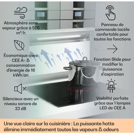 Hotte Aspirante Klarstein LuxeAir - Débit 750 M³/h, Classe A, Moteur 110W - Commande Tactile Et Wi-Fi, éclairage LED - Filtres Aluminium, Design Moderne