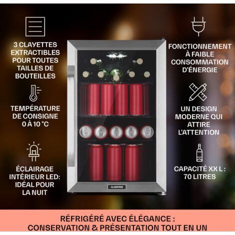 Mini Frigo à Boissons 70L - Frigo Silencieux Avec Porte Vitrée, Idéal Pour Maison, Bureau Ou Bar
