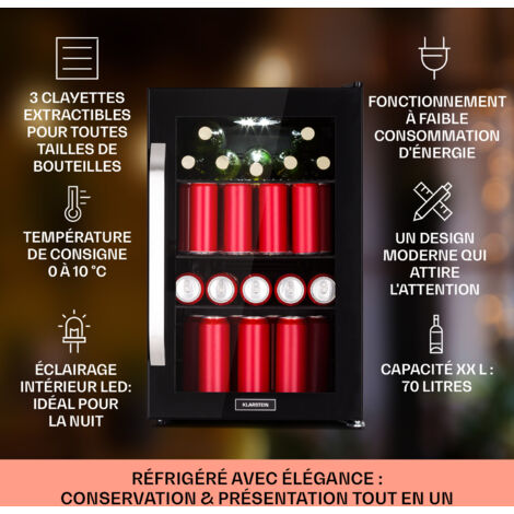 Mini Frigo 76L Avec Congélateur - Porte Vitrée, étagères Réglables - Noir - Pour Salon, Bureau, Cave à Vin - 6