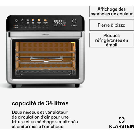 Klarstein AirGlaze Friteuse Sans Huile – 34 L, 2200 W, 19 Programmes, Rôtisserie, Écran Tactile, Acier Inoxydable, Accessoires Amovibles, Friteuse À Air Chaud, Température 40-350°C, Noire