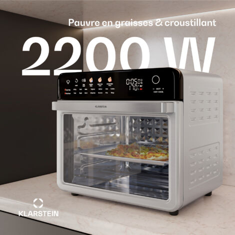 Klarstein AirGlaze Friteuse Sans Huile – 34 L, 2200 W, 19 Programmes, Rôtisserie, Écran Tactile, Acier Inoxydable, Accessoires Amovibles, Friteuse À Air Chaud, Température 40-350°C, Noire