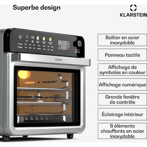 Klarstein AirGlaze Friteuse Sans Huile – 34 L, 2200 W, 19 Programmes, Rôtisserie, Écran Tactile, Acier Inoxydable, Accessoires Amovibles, Friteuse À Air Chaud, Température 40-350°C, Noire