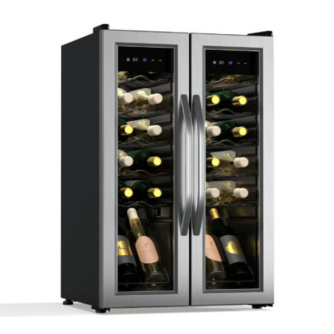 Klarstein – Cave à vin multi-température 24 bouteilles – 5-18°C – Commande tactile – Éclairage LED – Inox double porte – Pose libre