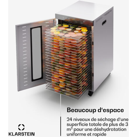 Déshydrateur Alimentaire 42,5L En Inox - 1000W, 10 étages, 20 Crochets, Minuterie 24h, Pour Viande, Fruits, Légumes