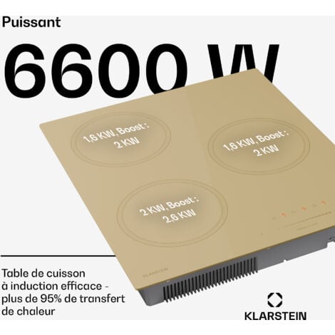 Klarstein Victoria Plaque À Induction Encastrable - 3 Zones, 6600 W Avec Boosters, Commande Tactile À Curseur, Minuterie & Verrouillage Parental, Vitrocéramique Beige, Design Compact 45 cm
