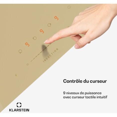 Klarstein Victoria Plaque À Induction Encastrable - 3 Zones, 6600 W Avec Boosters, Commande Tactile À Curseur, Minuterie & Verrouillage Parental, Vitrocéramique Beige, Design Compact 45 cm